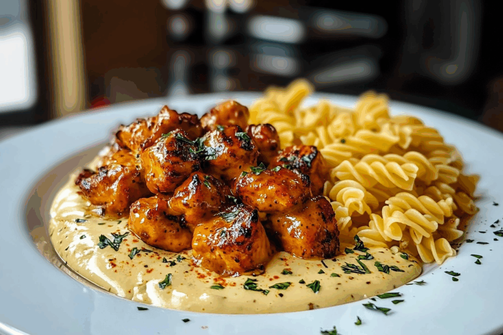 ARLIC BUTTER CHICKEN BITES & SPICY CAJUN ALFREDO TWISTED PASTA