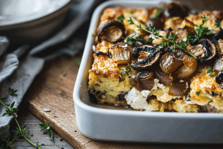 Breakfast Strata with Mushrooms & Caramelized Onions