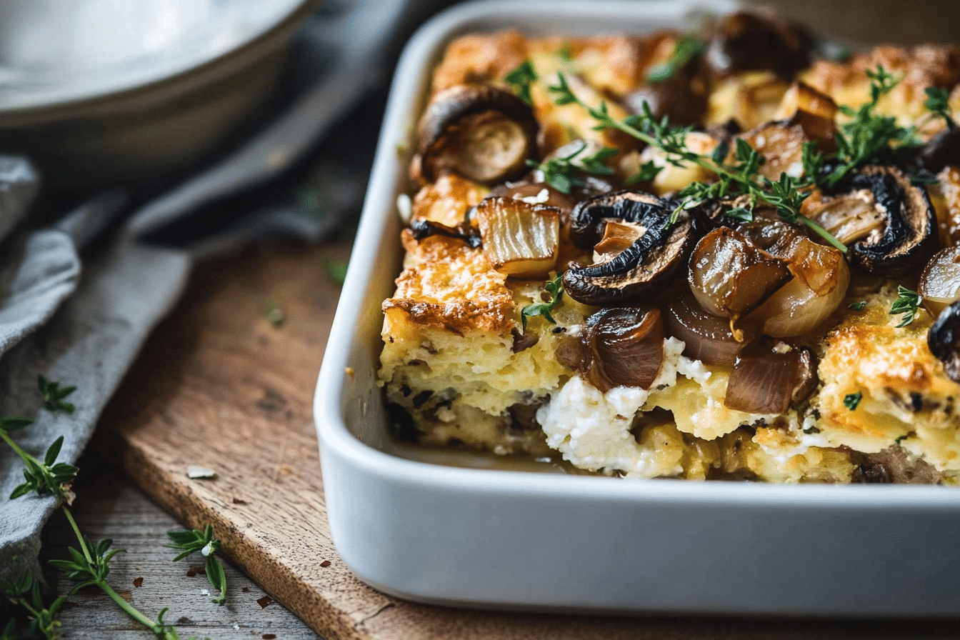Breakfast Strata with Mushrooms & Caramelized Onions