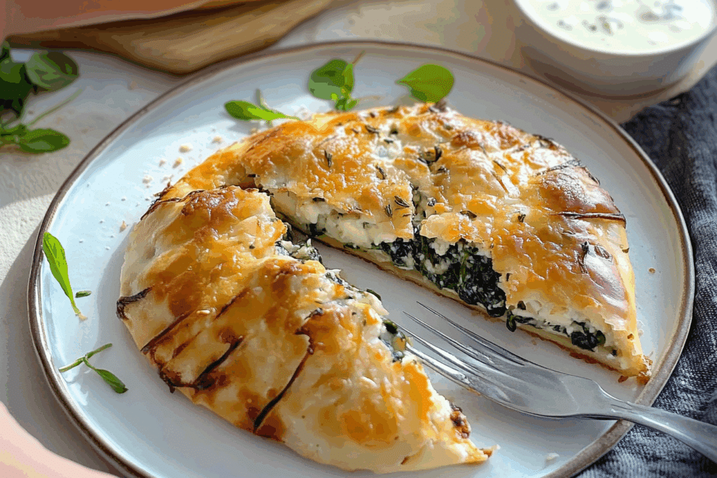 CHEESY, CRISPY FETA & SPINACH STUFFED PITAS WITH GARLIC YOGHURT