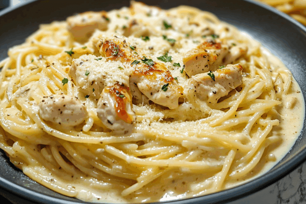 Cheesy Garlic Parmesan Chicken Spaghetti