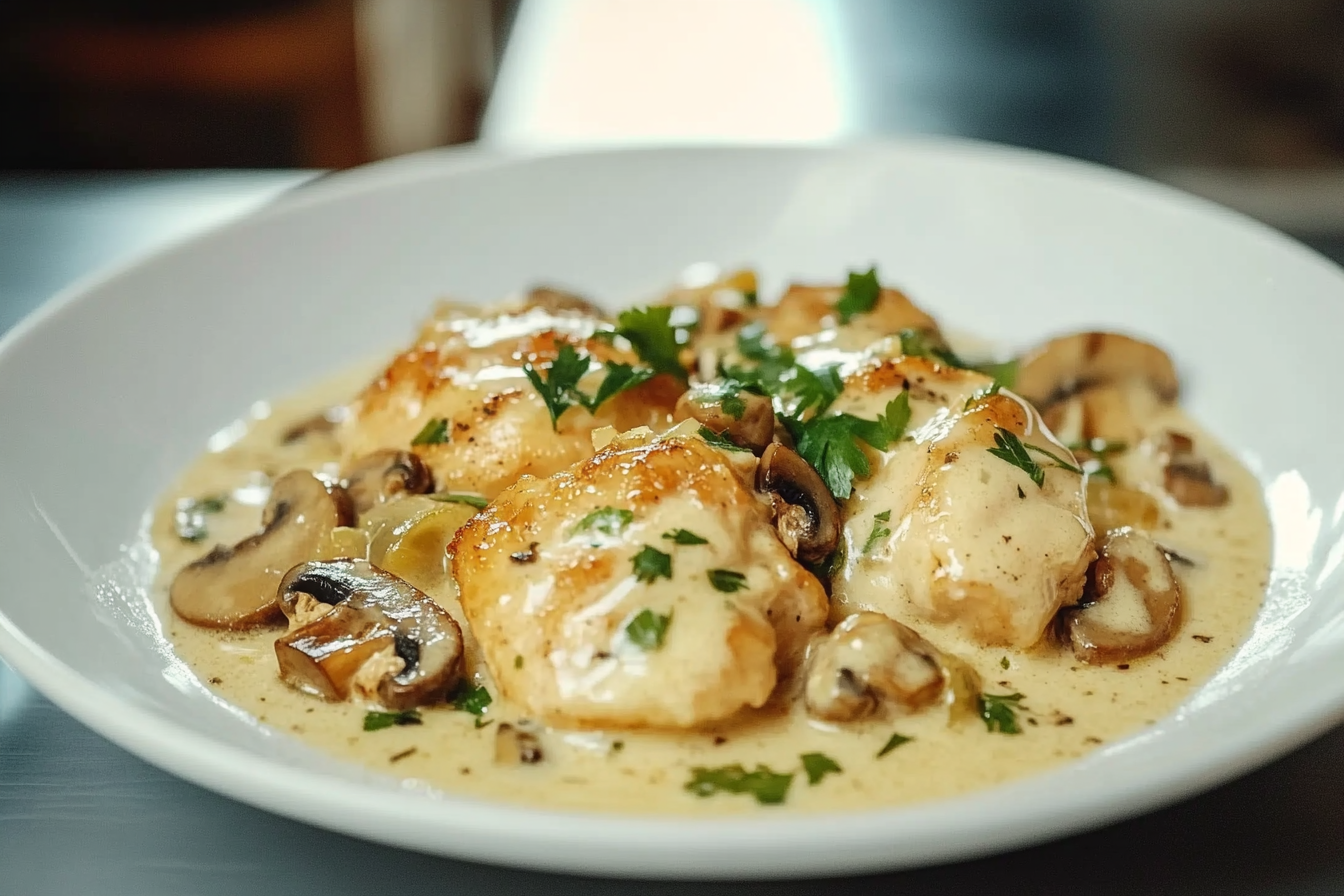 Creamy Garlic Mushroom Chicken Thighs