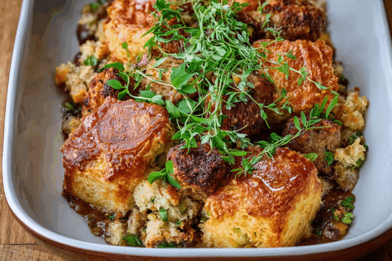 Crunchy Croissant, Cornbread and Sausage Dressing
