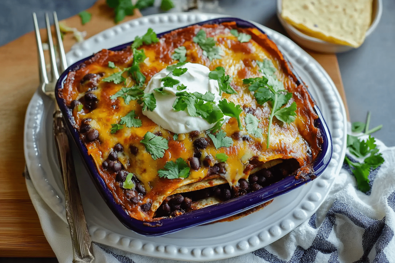 Deep Dish Black Bean Enchilada Casserole
