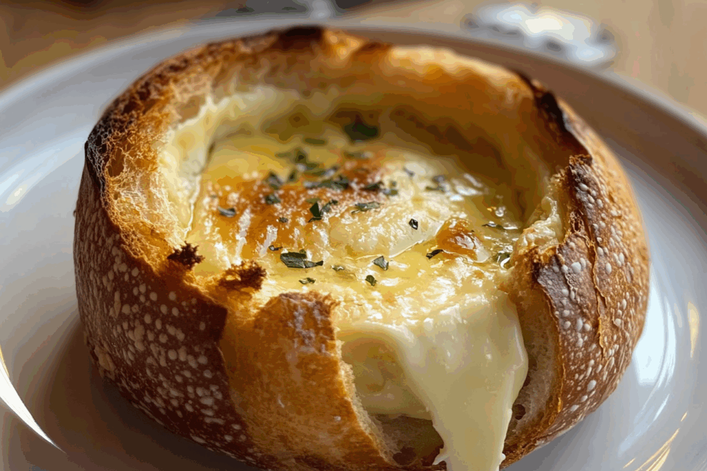Garlic Butter Baked Brie in a Bread Bowl