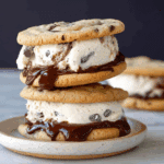 Hot Fudge Chocolate Chip Cookie Cookie Dough Ice Cream Sandwich.