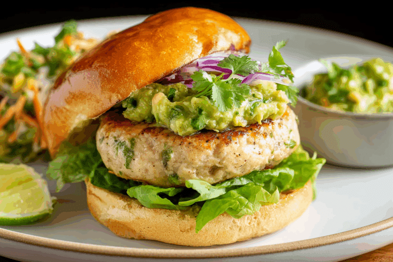 Juicy Chicken Burgers with Guacamole