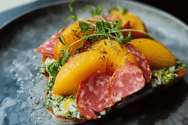 mortadella and the squishy, sweet thyme-roasted peach