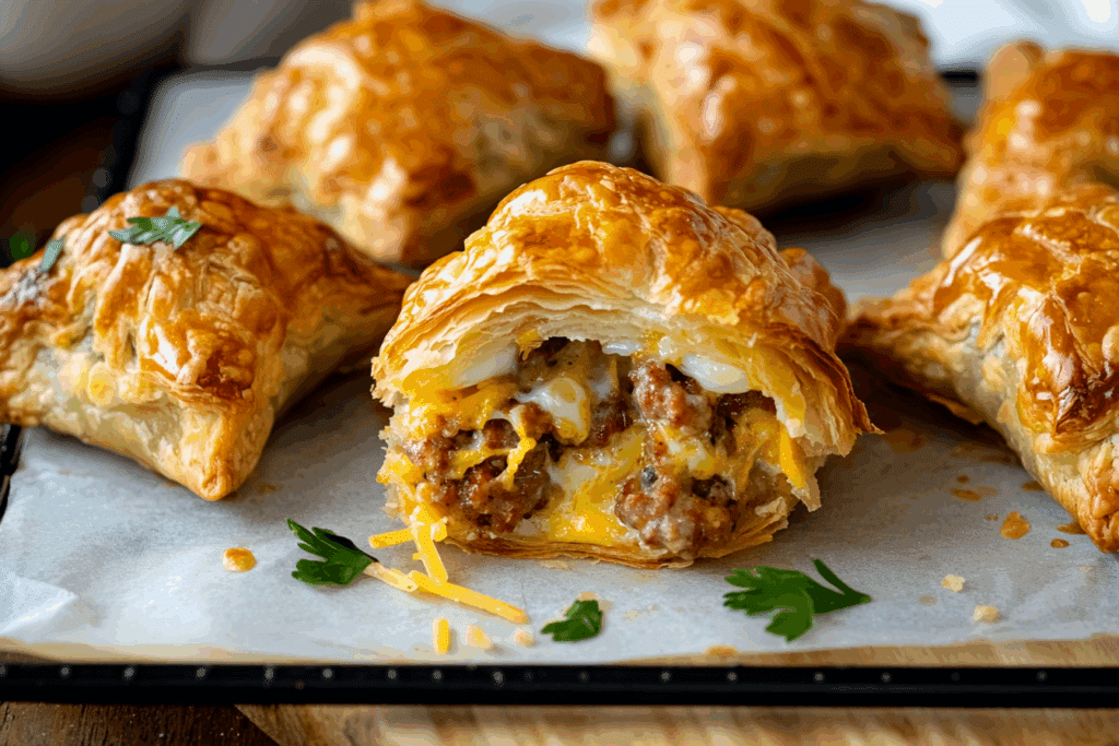 Puff Pastry Breakfast Hand Pies with Sausage, Egg and Cheese