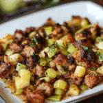 Sourdough Stuffing with Sausage, Apples and Leeks
