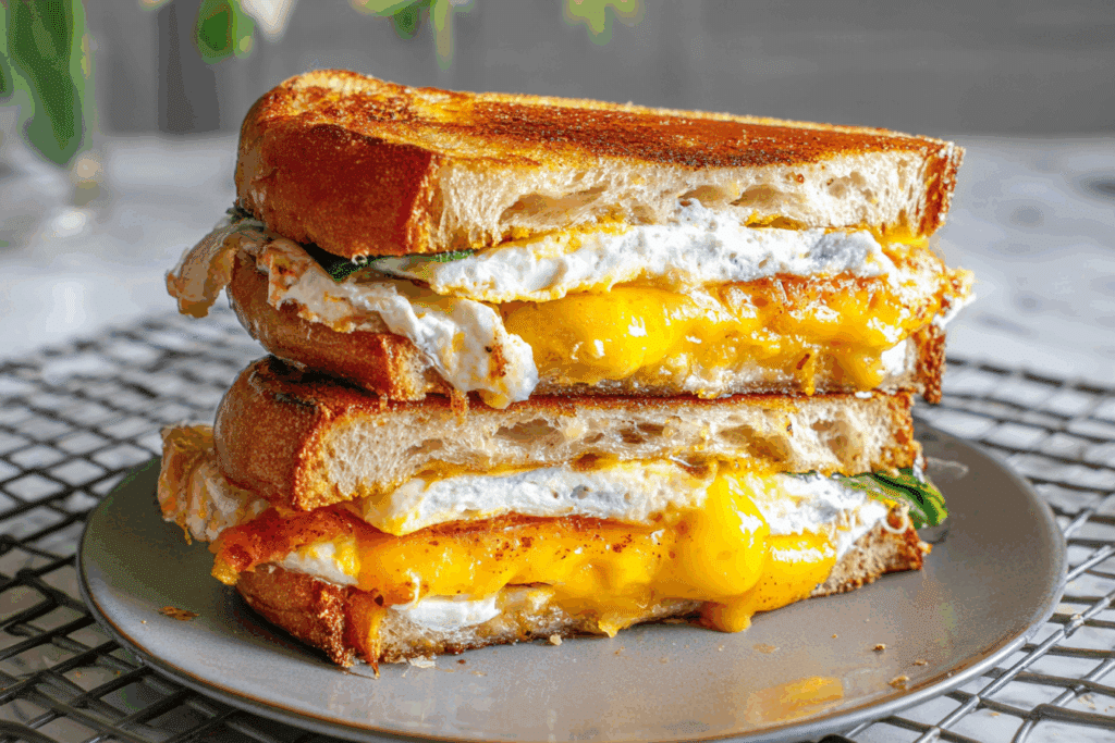 Spicy cheddar & cream cheese egg sandwich