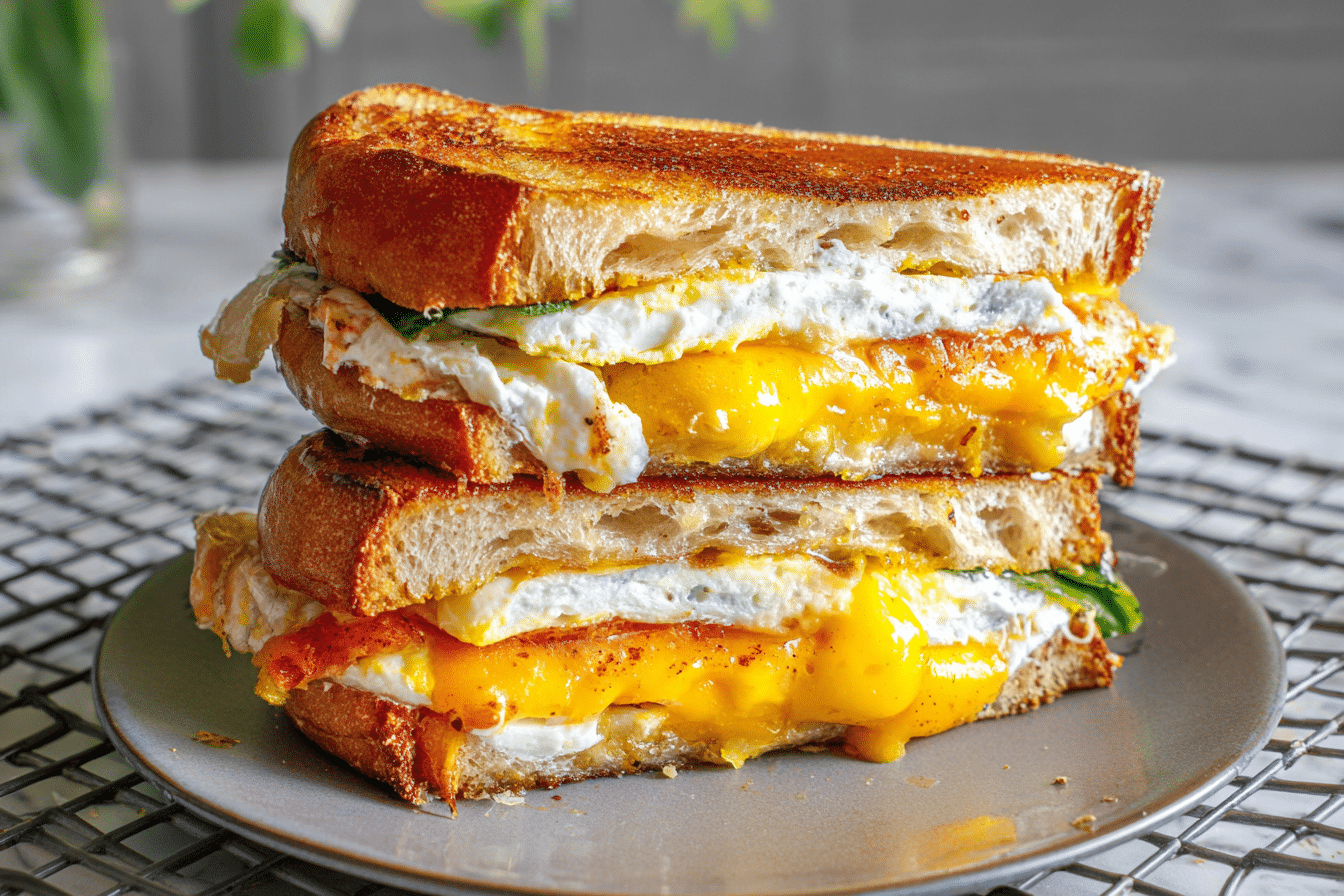 Spicy cheddar & cream cheese egg sandwich