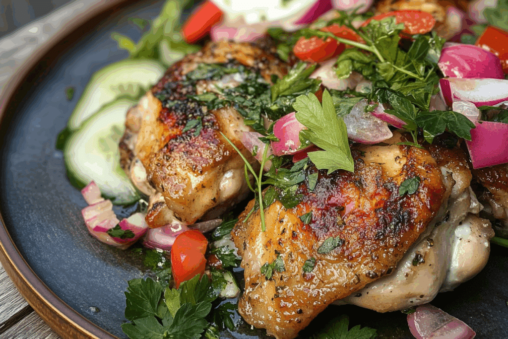 Sumac Chicken Thighs With Yogurt And Herb Salad