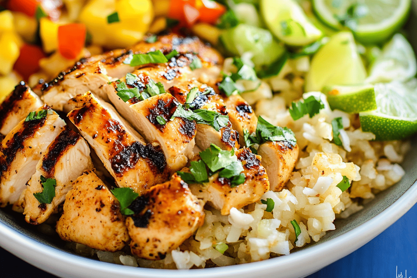 Sweet Chili Chicken Bowl with Coconut Lime Drizzle