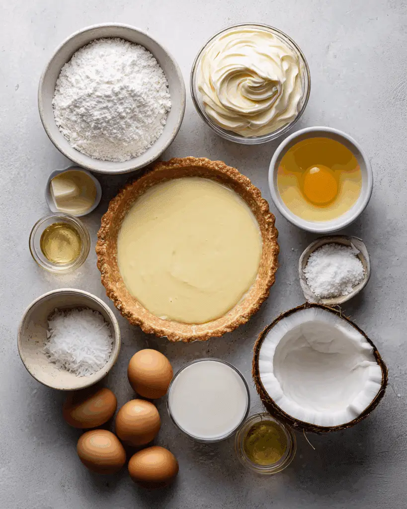 Whipped cream topping piped onto coconut cream pie”