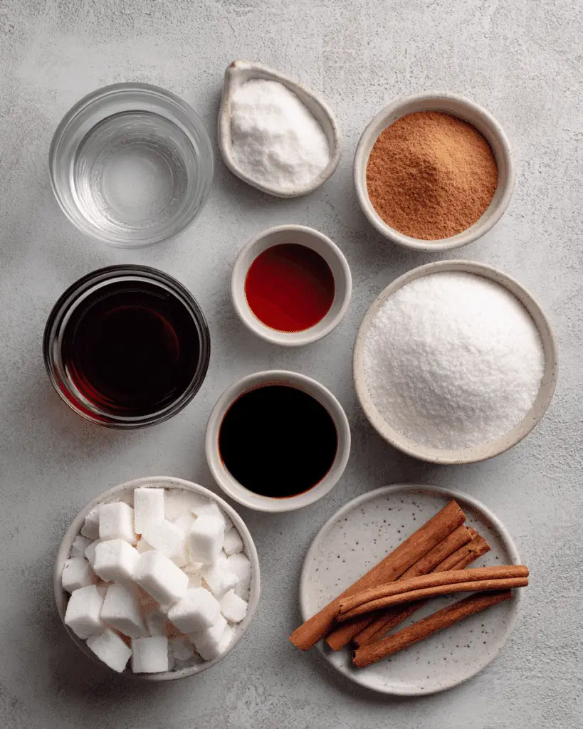 Cinnamon rock candy ingredients laid out on table
