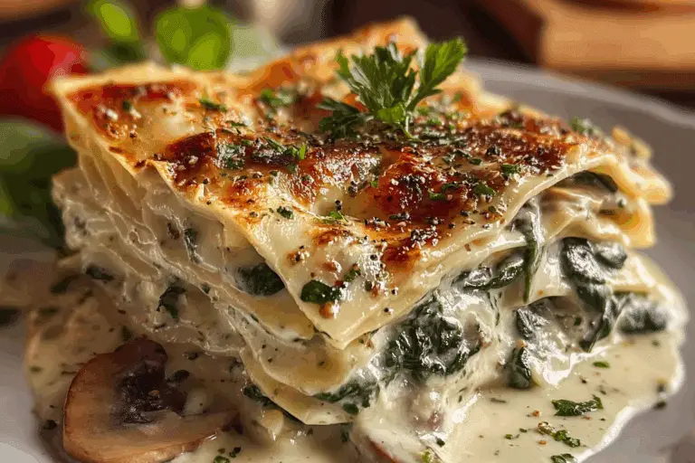spinach-and-mushroom-white-lasagna-baked-cheesy