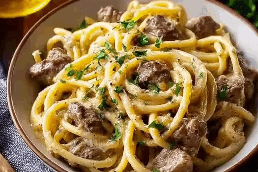 One-Pot Creamy Beef and Garlic Butter Pasta