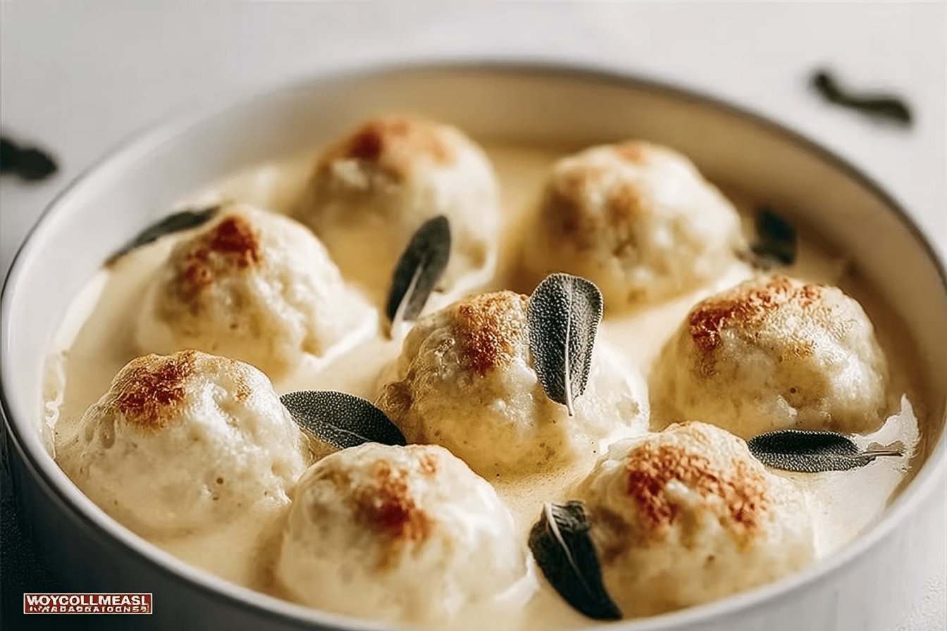 Italian Ricotta Gnudi in Cheese Sauce