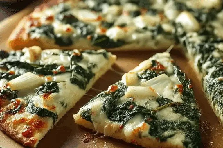 Garlic & Spinach White Pizza on Cottage Cheese Crust