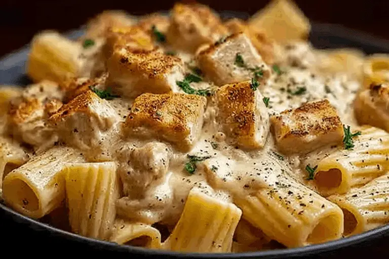 Creamy Garlic Butter Chicken and Rigatoni in Parmesan Sauce