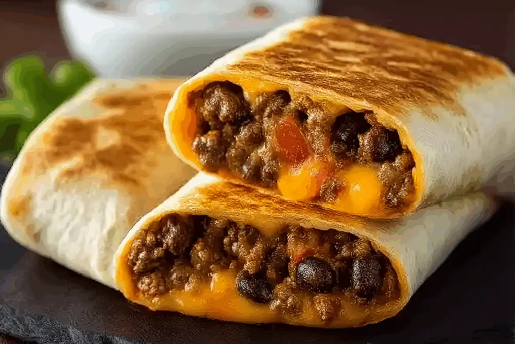 Grilled Cheese Burrito with Seasoned Beef