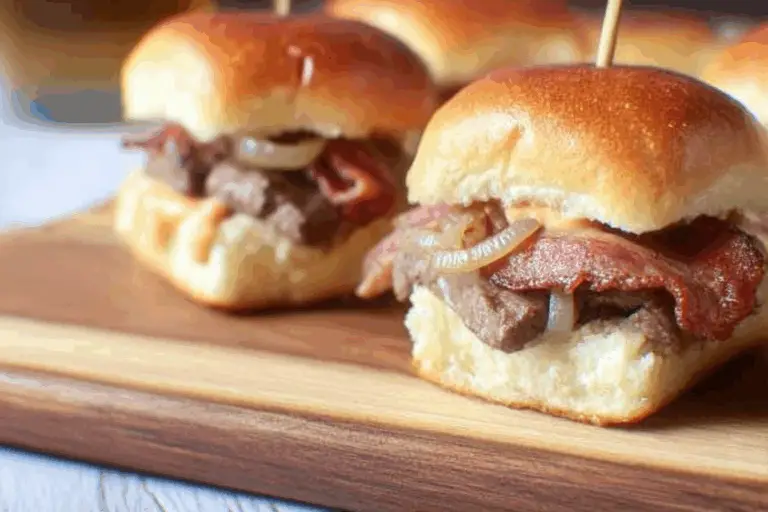Grilled Onion Ribeye Steak Sliders with Cheddar Cheese Sauce