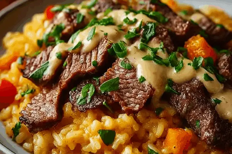Cheesy Steak & Queso Rice