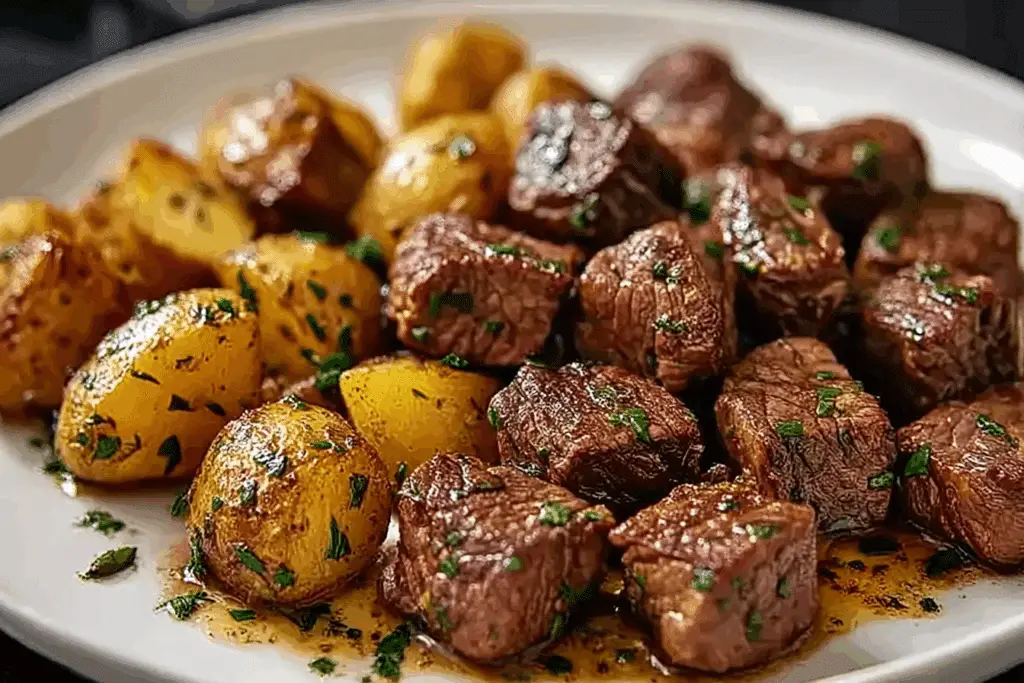 Steak Bites with Garlic Herb Potatoes
