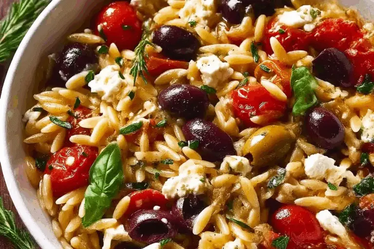 Greek Orzo with Tomatoes, Feta, Olives, and Fresh Basil