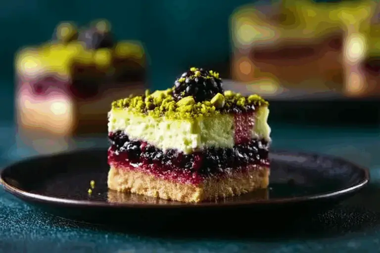 Blackberry Pistachio Cheesecake Bars