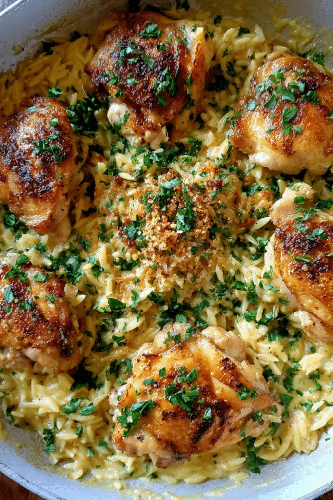 One-pan creamy Dijon chicken and orzo