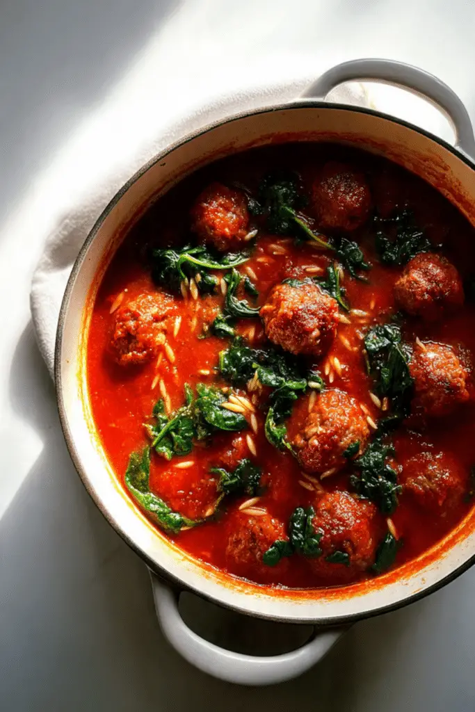 Tomato Orzo Meatball Soup