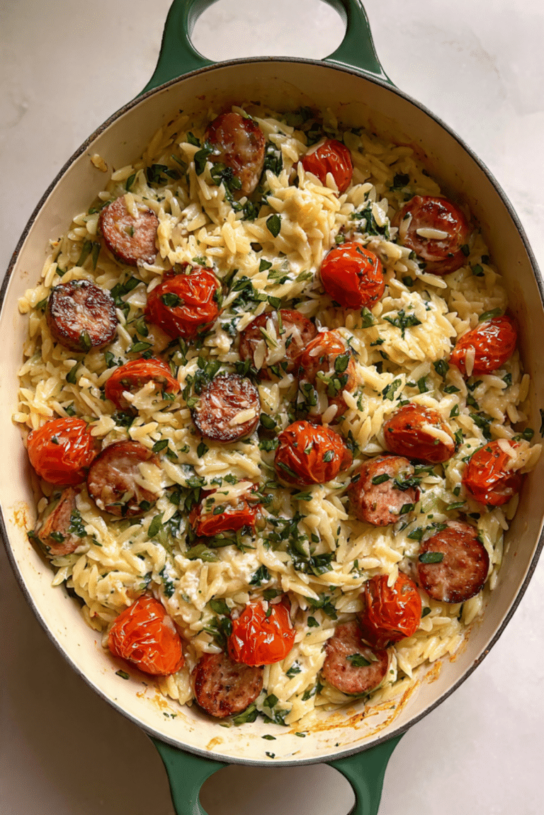 Orzo Chicken Sausage Skillet with Boursin Cheese