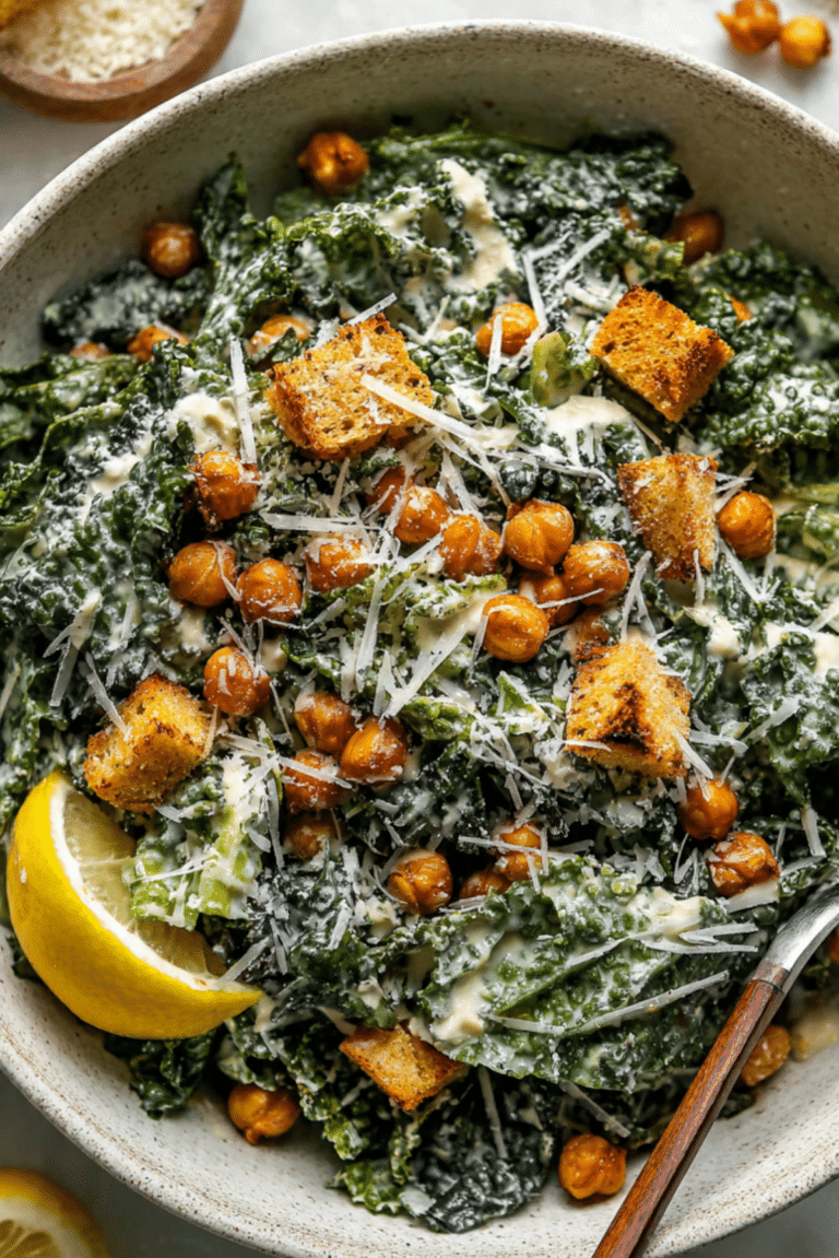 Kale Caesar with Crispy Chickpeas