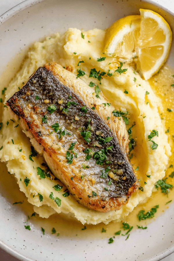 Garlic Butter Seabass and Mash