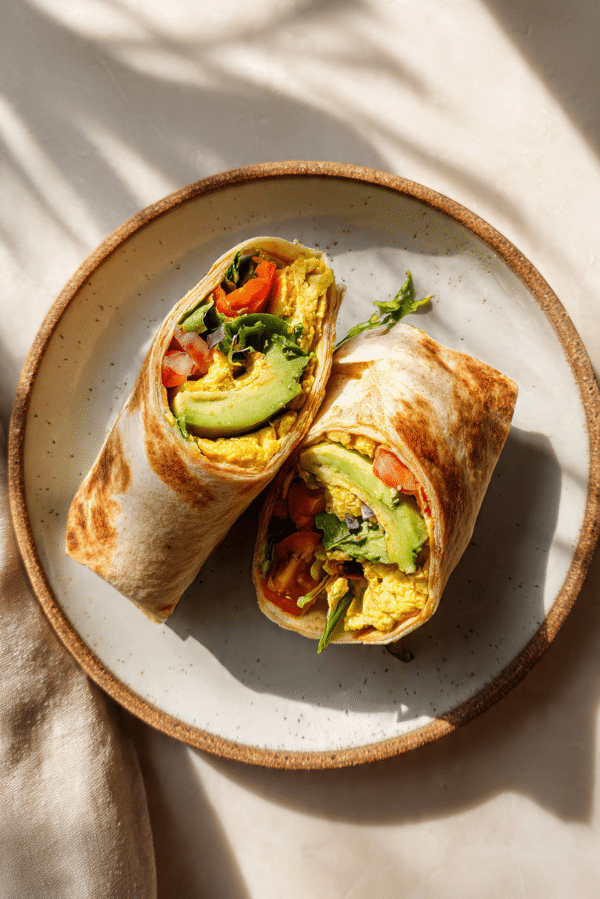 Crispy avocado breakfast wrap