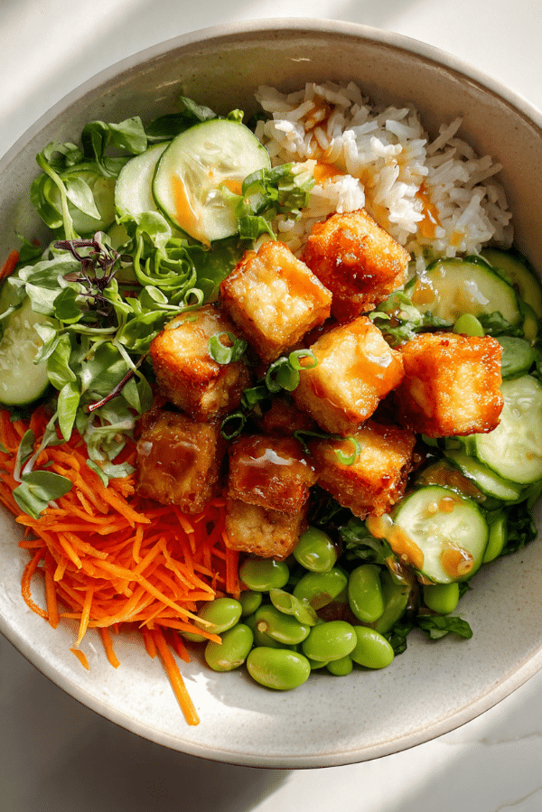 Crispy Tofu Rice Salad