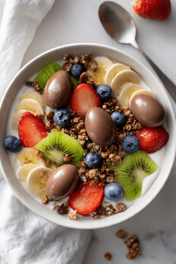 Mini Eggs with Yogurt & Fresh Fruits Bowl