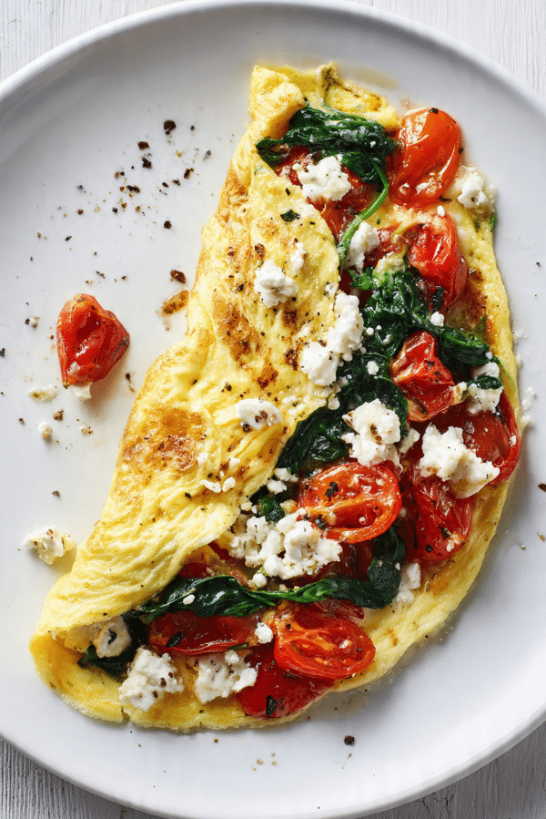 Tomato, spinach, and feta omlette