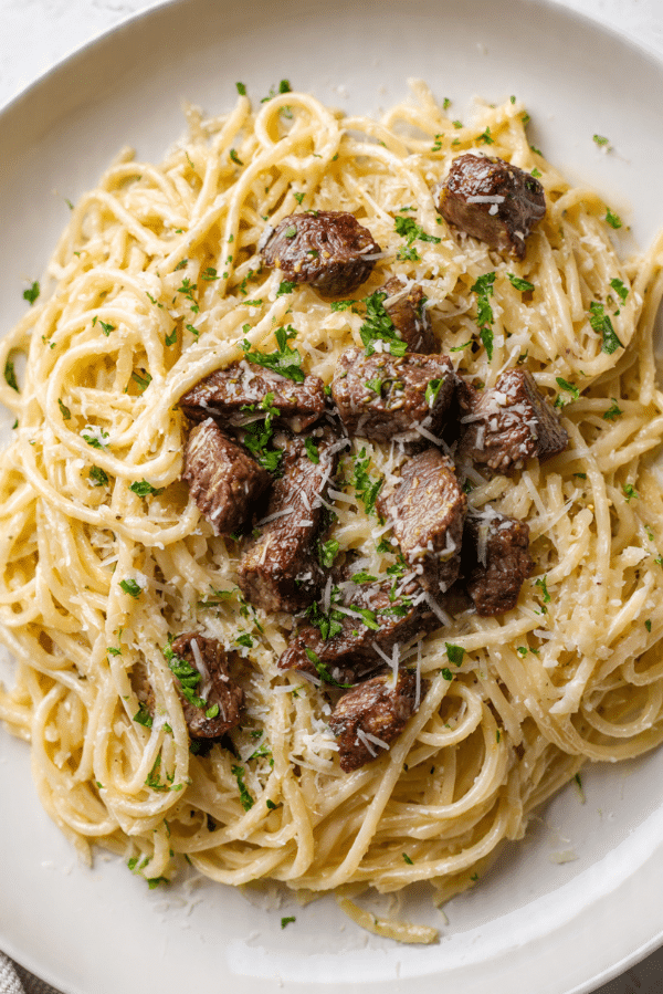 Garlic Parmesan Steak Pasta